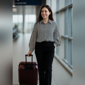 Vintage Spiegel Black and White Striped Silk Blouse Size 18W